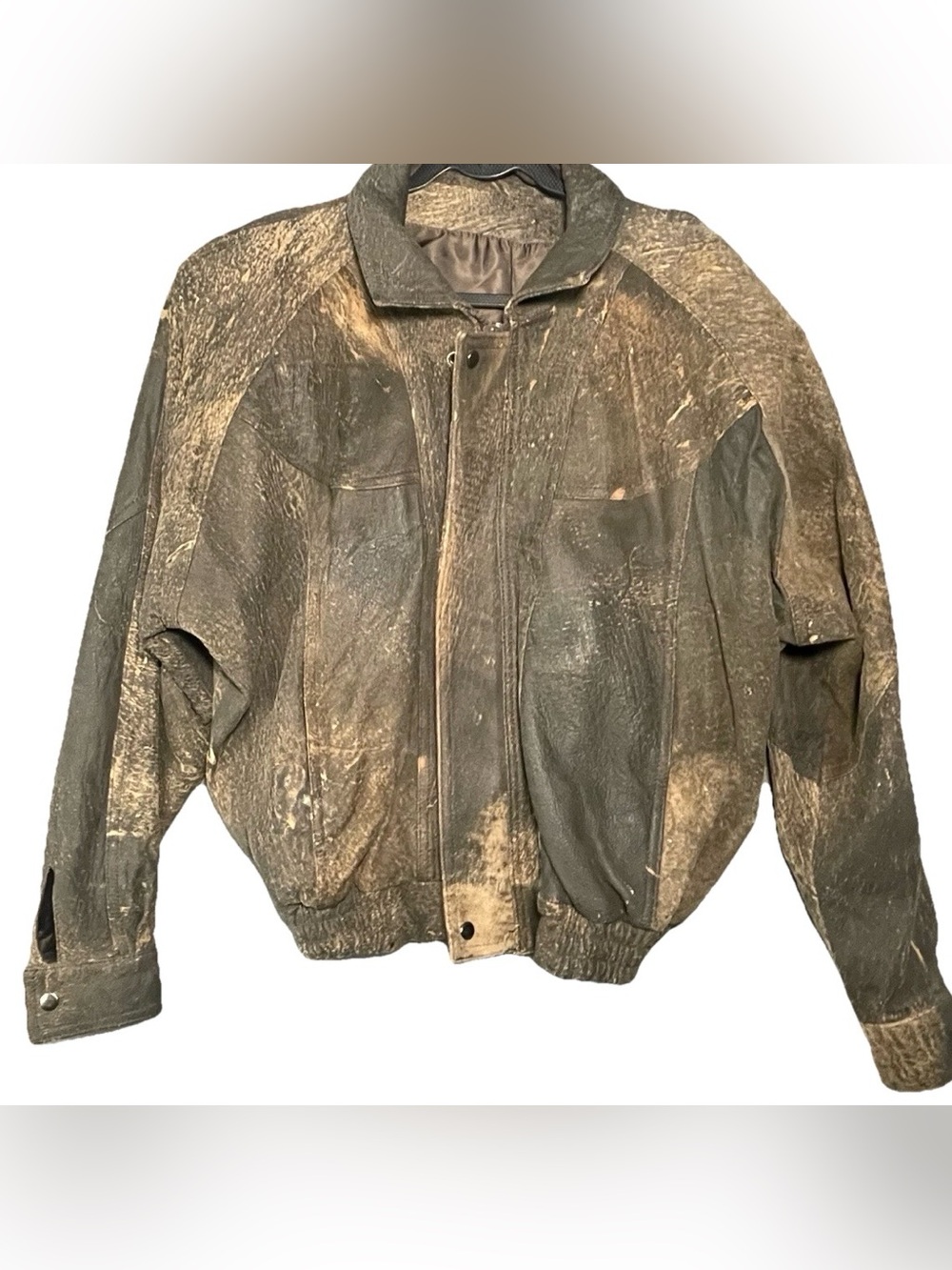 Vintage El Venado Genuine Leather Bomber Jacket Distressed Western Brown Size M